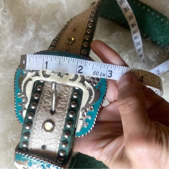 Western blue white rhinestone leather belt carnival cowgirl  display picture 1